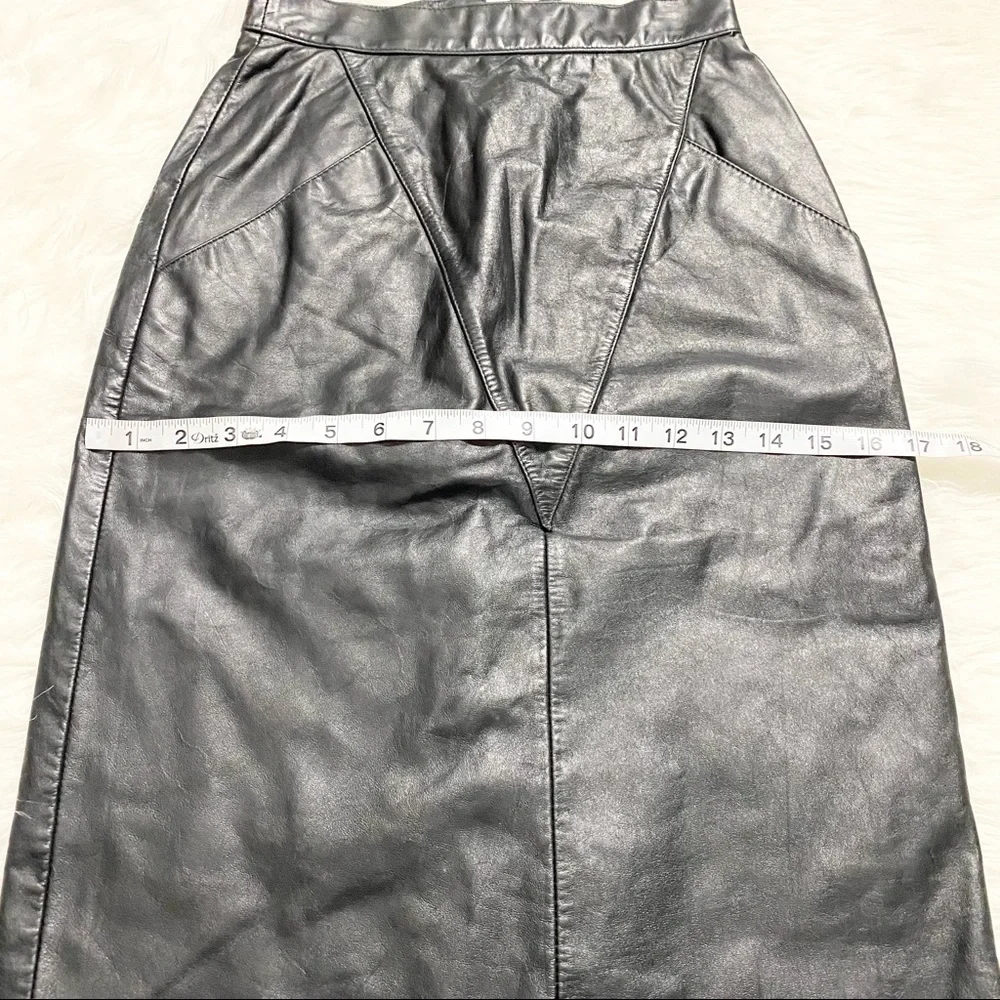 WILSONS Vintage Black Leather Pencil Skirt - Picture 4 of 7